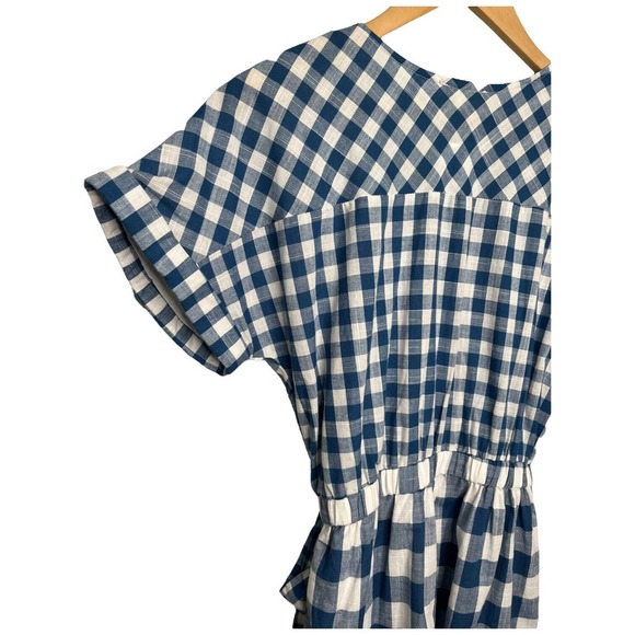New Mainstrip Gingham V Neck Tie Wrap Front Romper Plaid Blue S - Picture 10 of 15